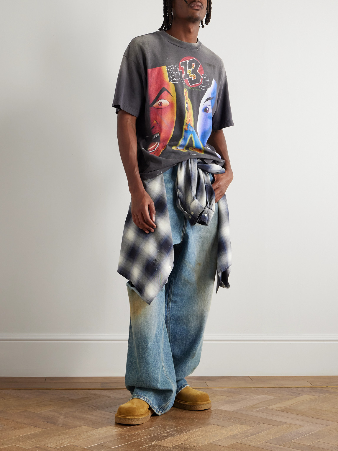 Saint Mxxxxxx Santastic! Geeks Rule Distressed Printed Cotton-jersey T-shirt In Gray