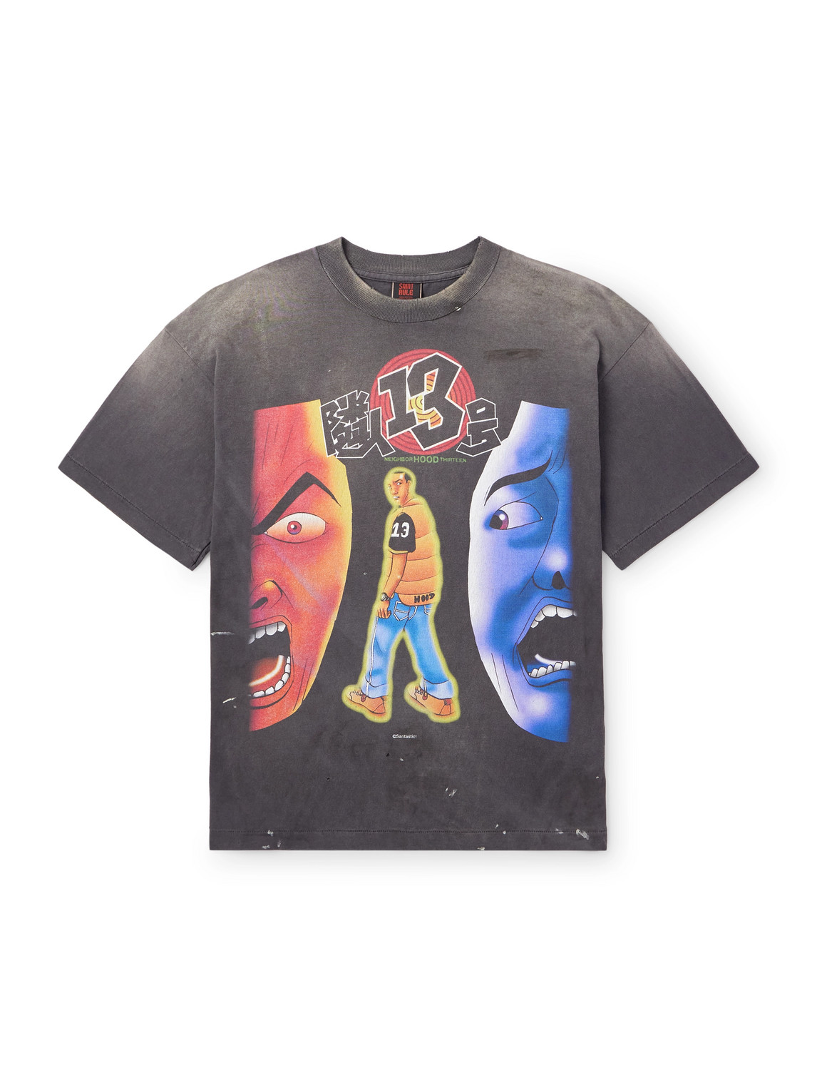 Saint Mxxxxxx Santastic! Geeks Rule Distressed Printed Cotton-jersey T-shirt In Gray