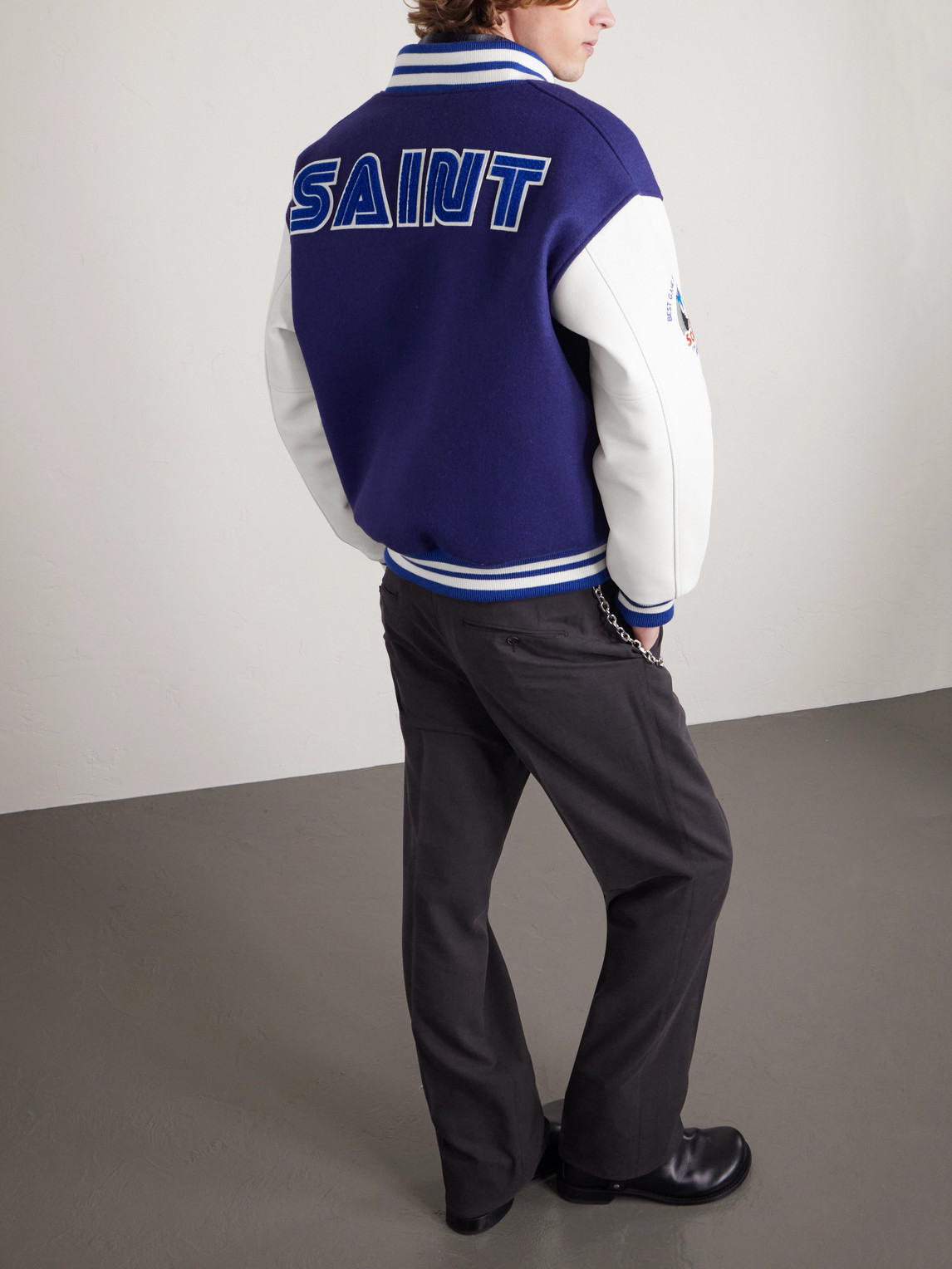  Saint Mxxxxxx - Sega Wool-blend And Leather Varsity Jacket - Men - Blue - S 