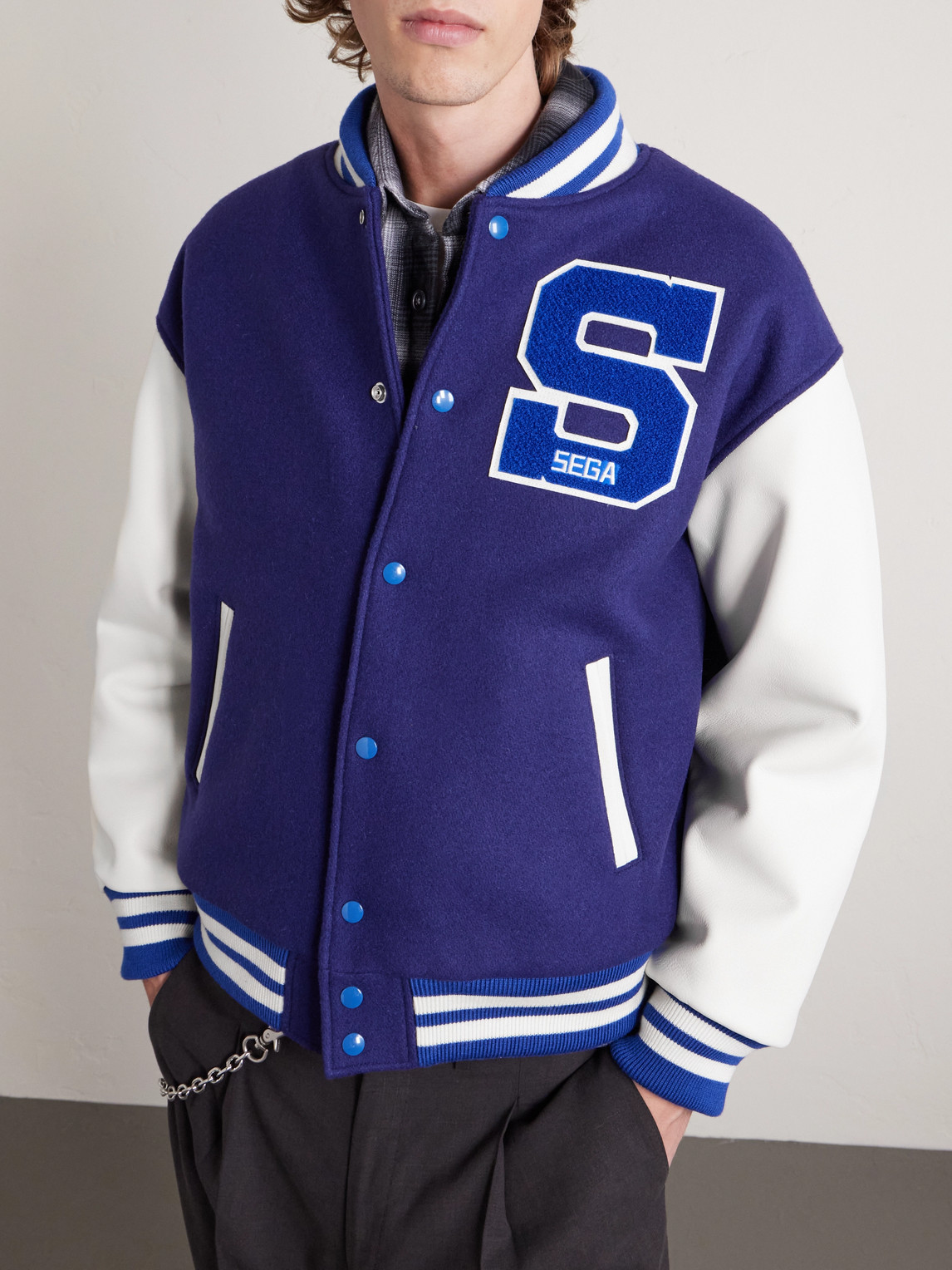  Saint Mxxxxxx - Sega Wool-blend And Leather Varsity Jacket - Men - Blue - S 