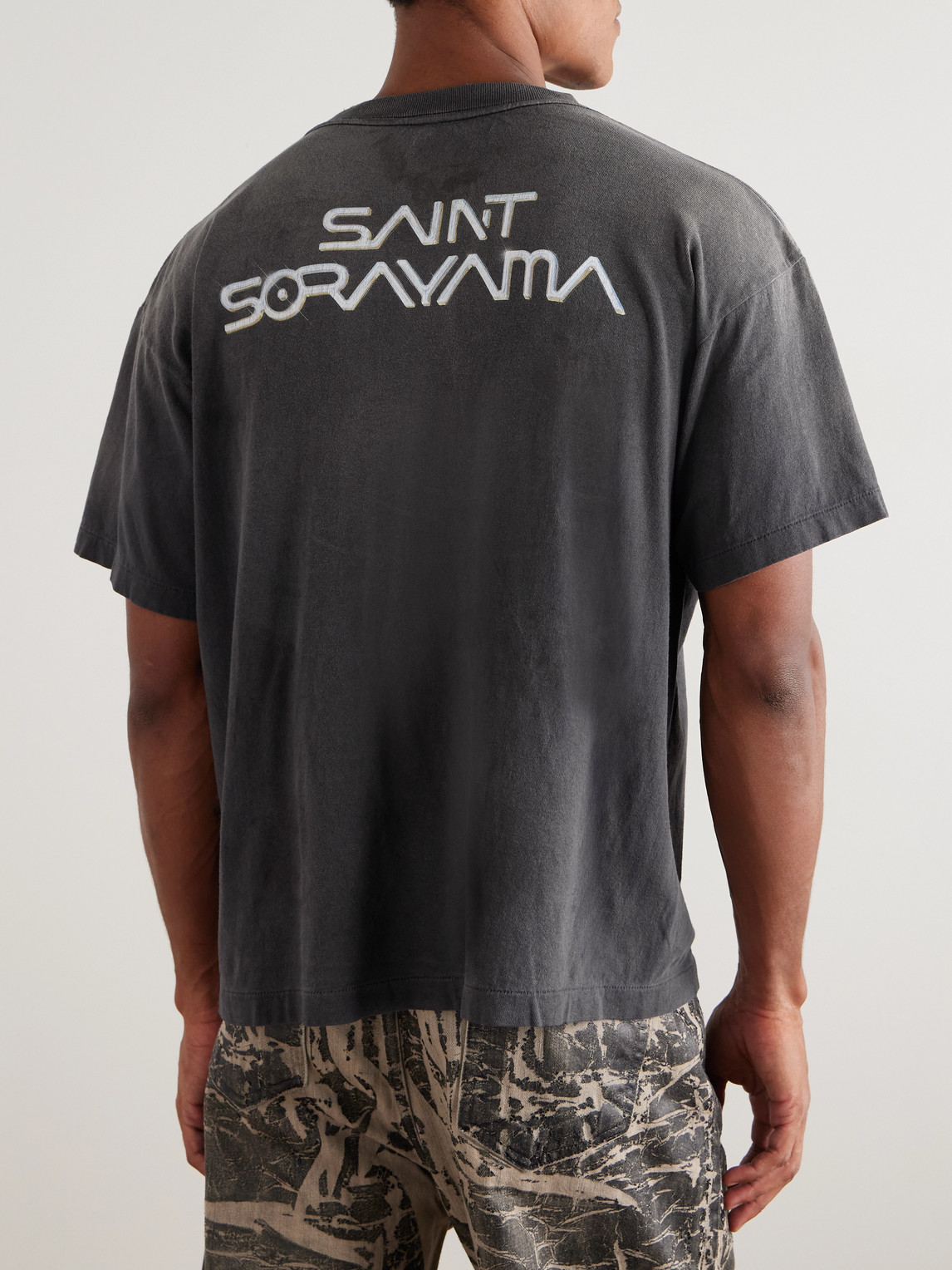 Saint Mxxxxxx Sorayama T-rex Printed Distressed Cotton-jersey T-shirt In Multi