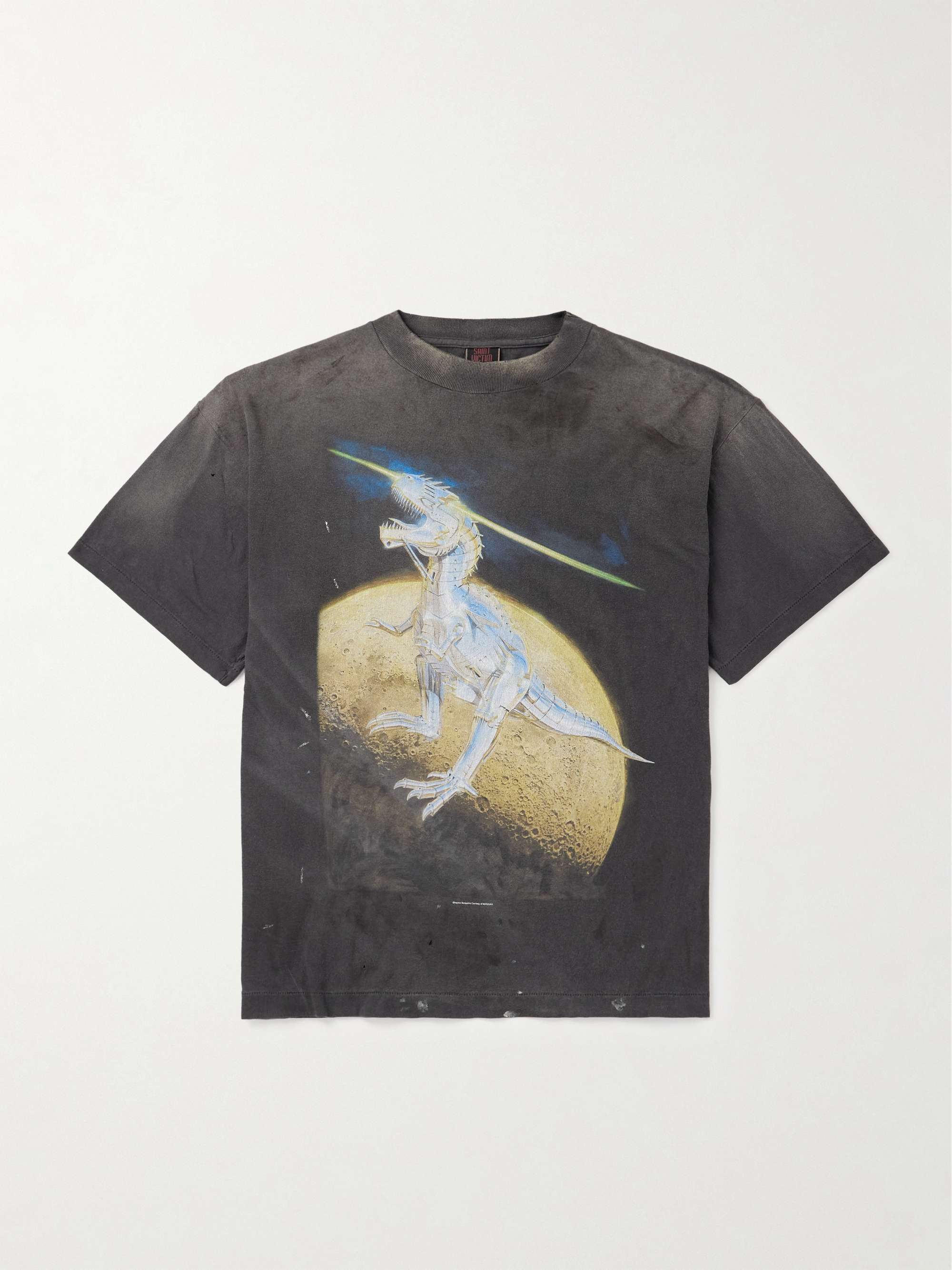 SAINT MXXXXXX + Sorayama T-Rex Printed Distressed Cotton