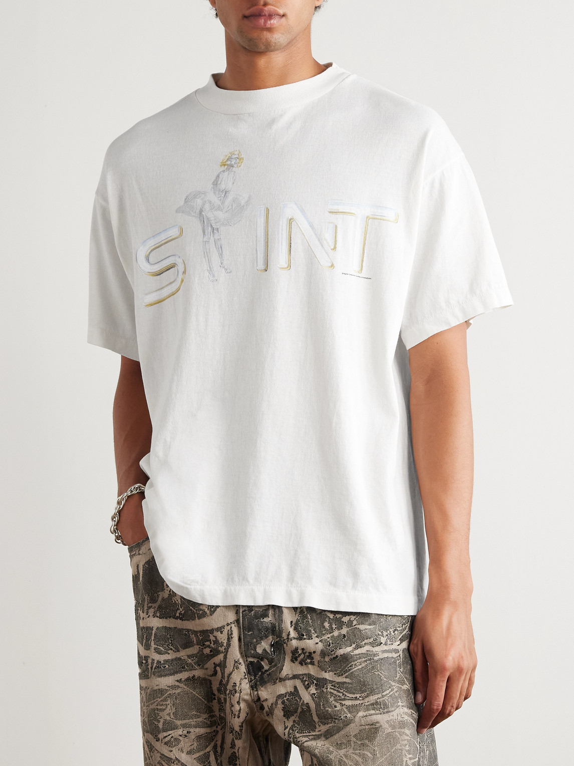 Saint Mxxxxxx Sorayama Marilyn Logo-print Cotton-jersey T-shirt In White