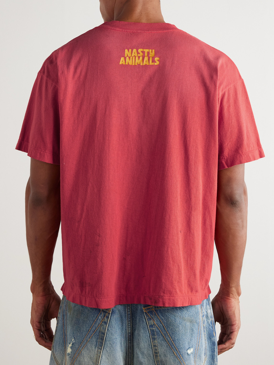 Saint Mxxxxxx Logo-print Distressed Cotton-jersey T-shirt In Red