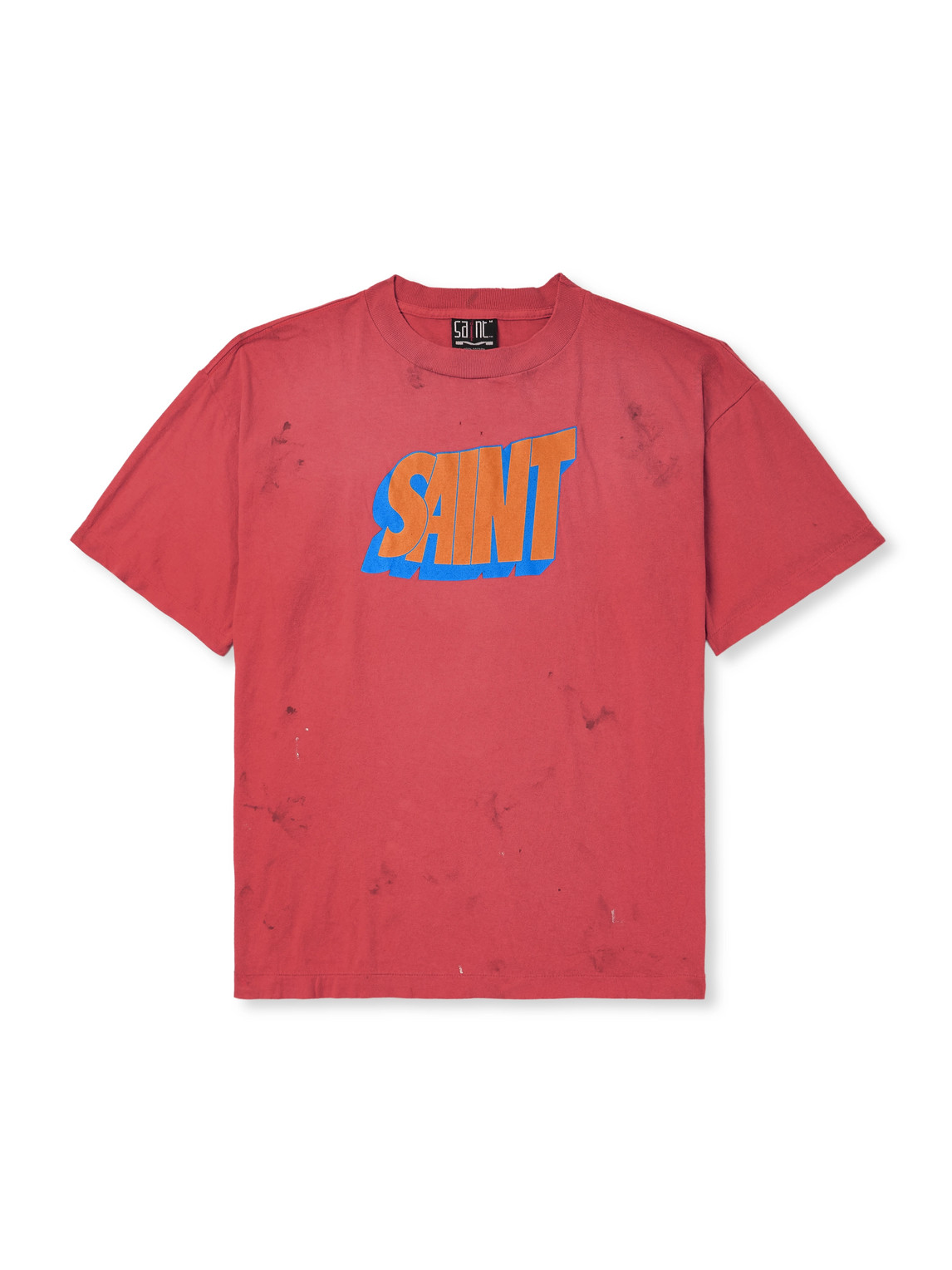 Saint Mxxxxxx Logo-print Distressed Cotton-jersey T-shirt In Red
