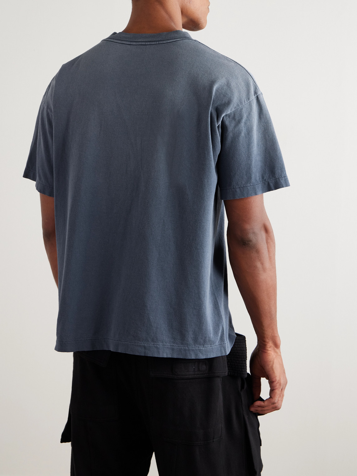 Saint Mxxxxxx Saint Alpha Logo-print Distressed Cotton-jersey T-shirt In Blue