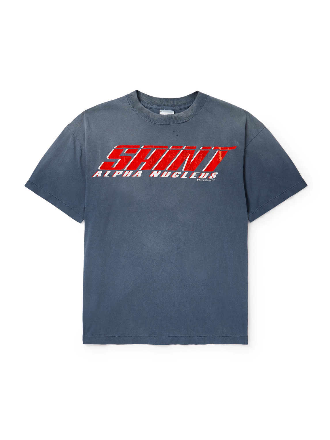 Saint Mxxxxxx Saint Alpha Logo-print Distressed Cotton-jersey T-shirt In Blue