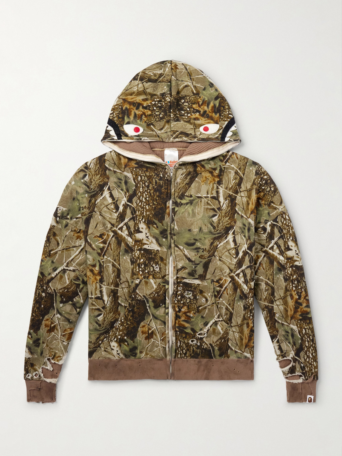 SAINT Mxxxxxx BAPE Shark Camouflage-Print Cotton-Jersey Zip-Up Hoodieen