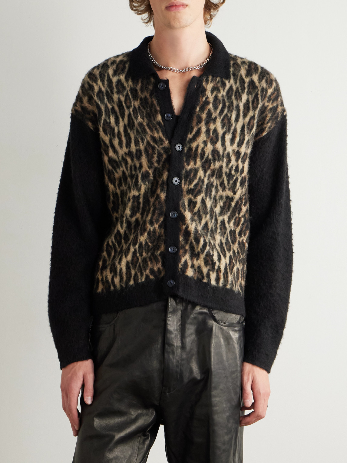  Saint Mxxxxxx - Leopard-jacquard Cardigan - Men - Black - S 
