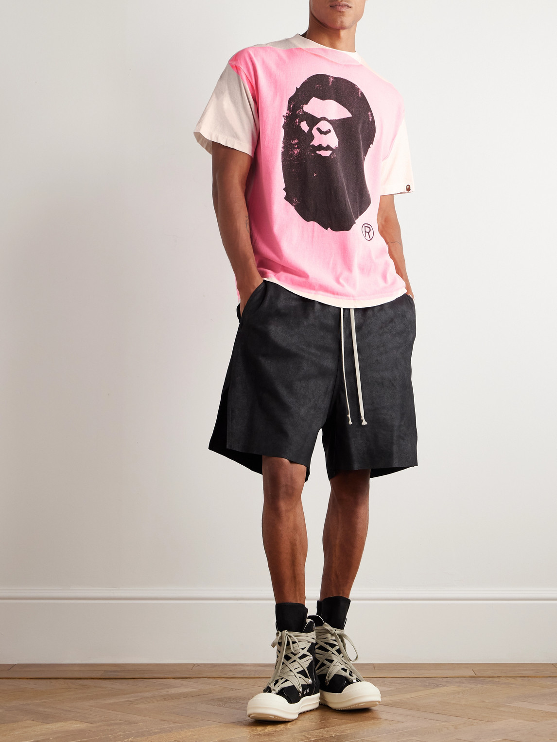 Saint Mxxxxxx Bape® Genuine Nowhere Journey Printed Cotton-jersey T-shirt In Pink