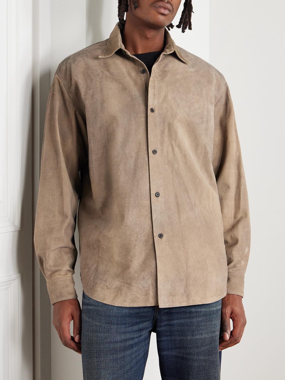  A.presse - Distressed Suede Shirt Jacket - Men - Gray - 1 