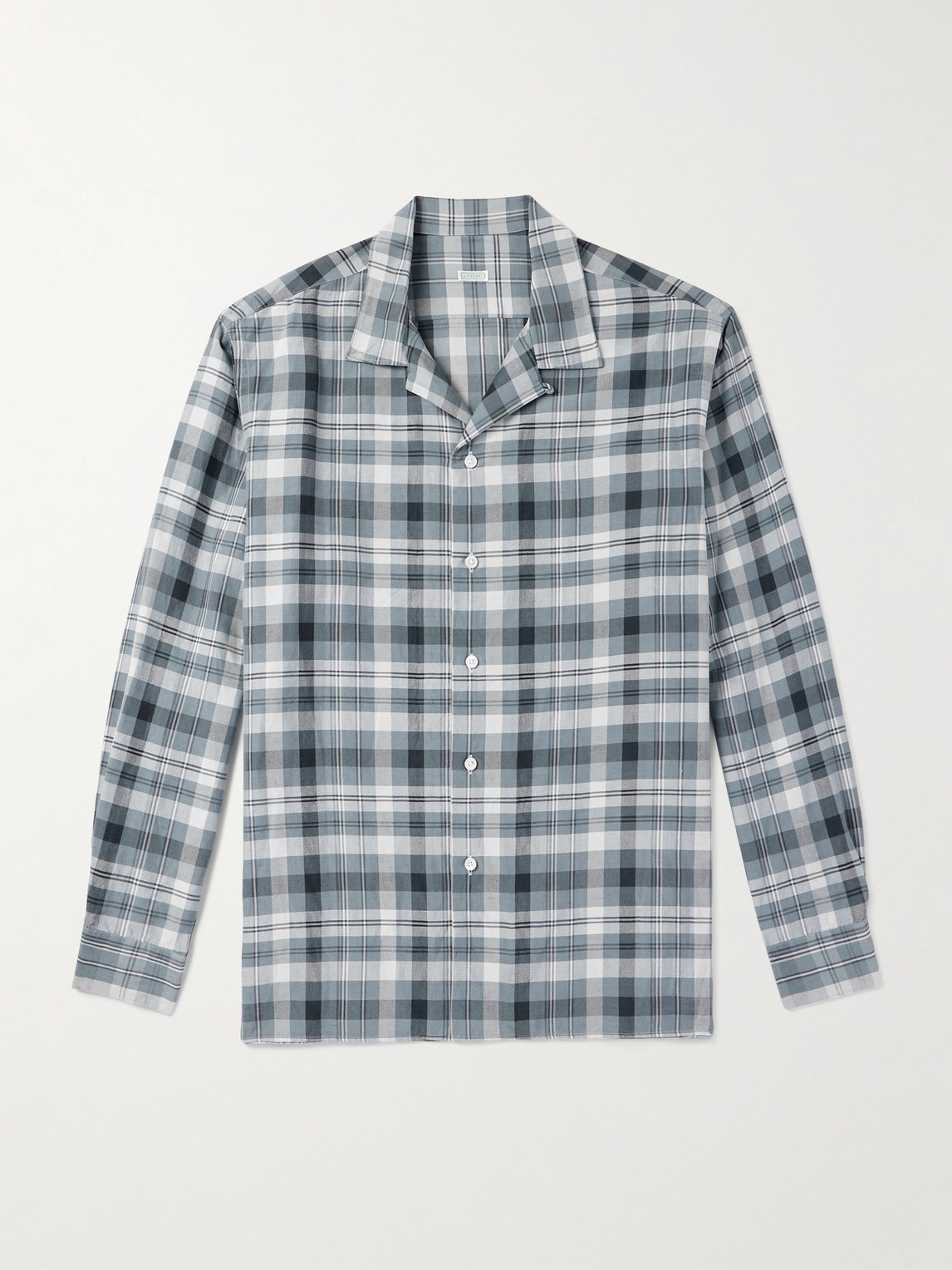 A.presse Camp-collar Checked Silk And Linen-blend Shirt In Blue