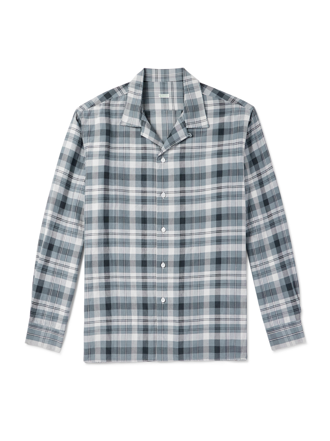 A.presse Camp-collar Checked Silk And Linen-blend Shirt In Blue