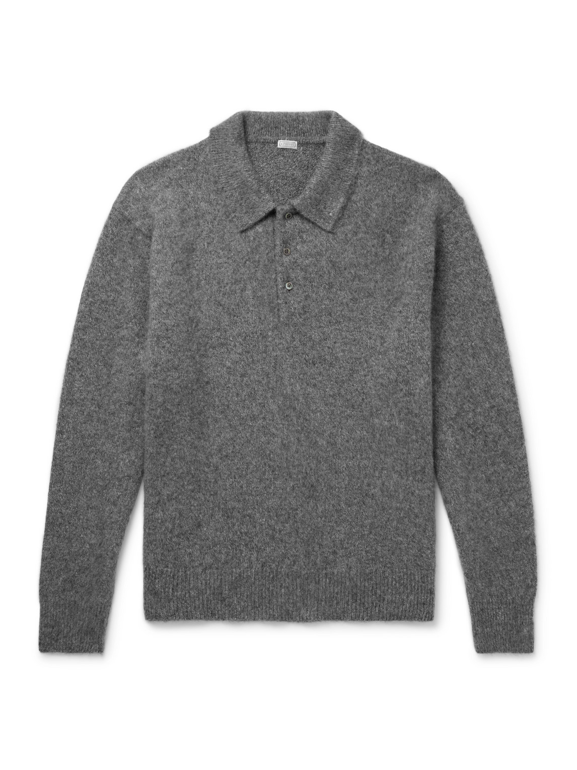 A.presse Brushed-cashmere Polo Shirt In Gray