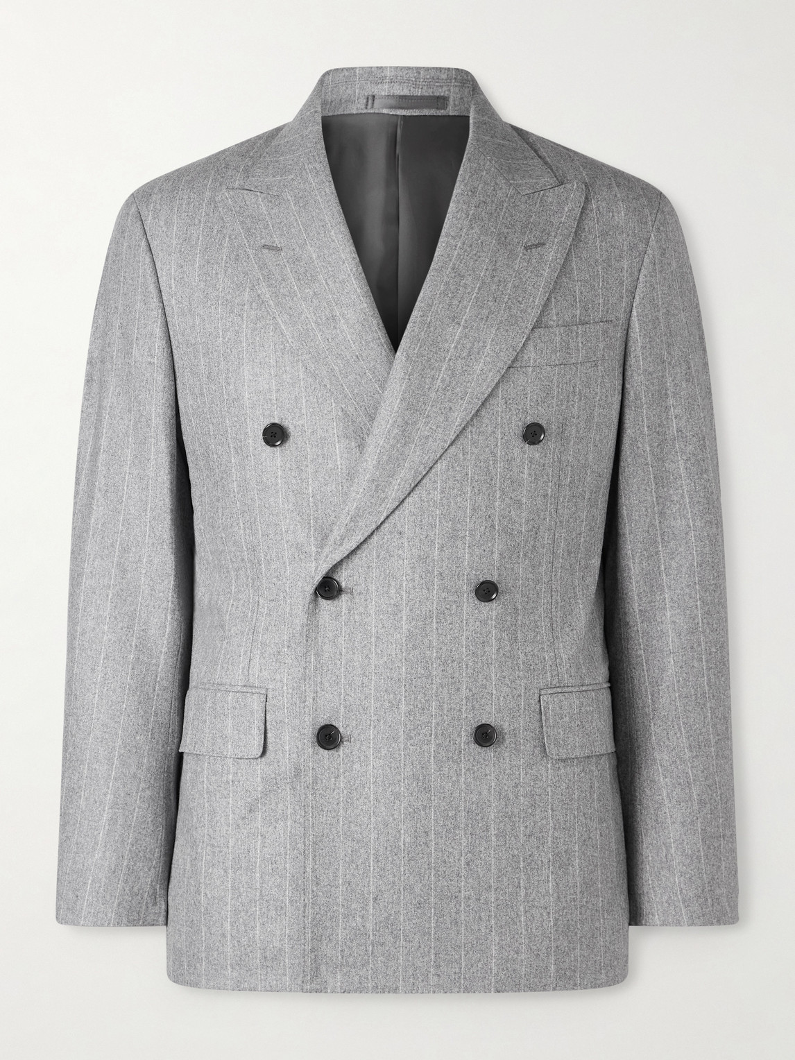 Kaptain Sunshine Double-breasted Pinstriped Wool Suit Jacket In Gray