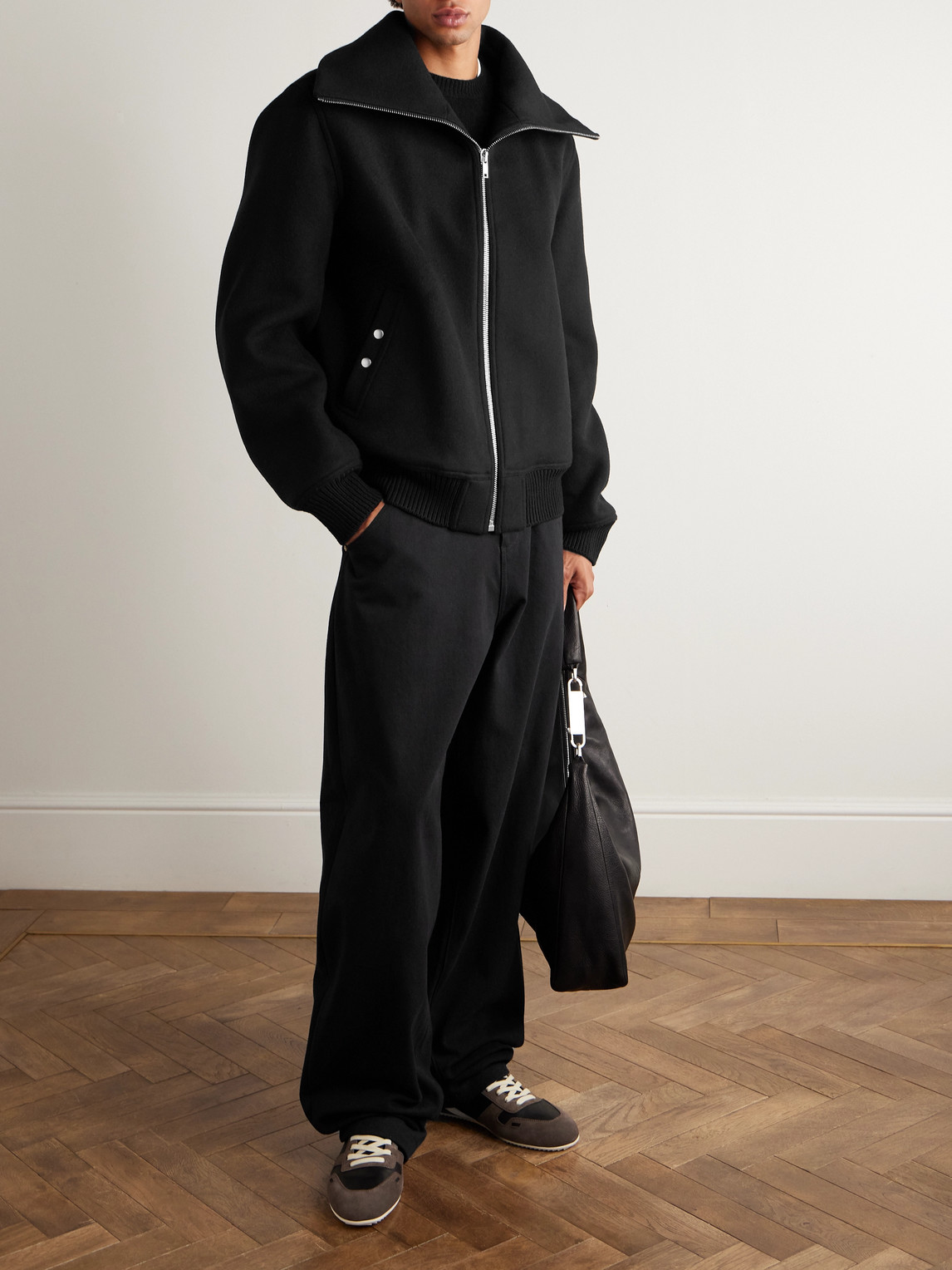Rick Owens Padded Wool Bomber Jacket In Black