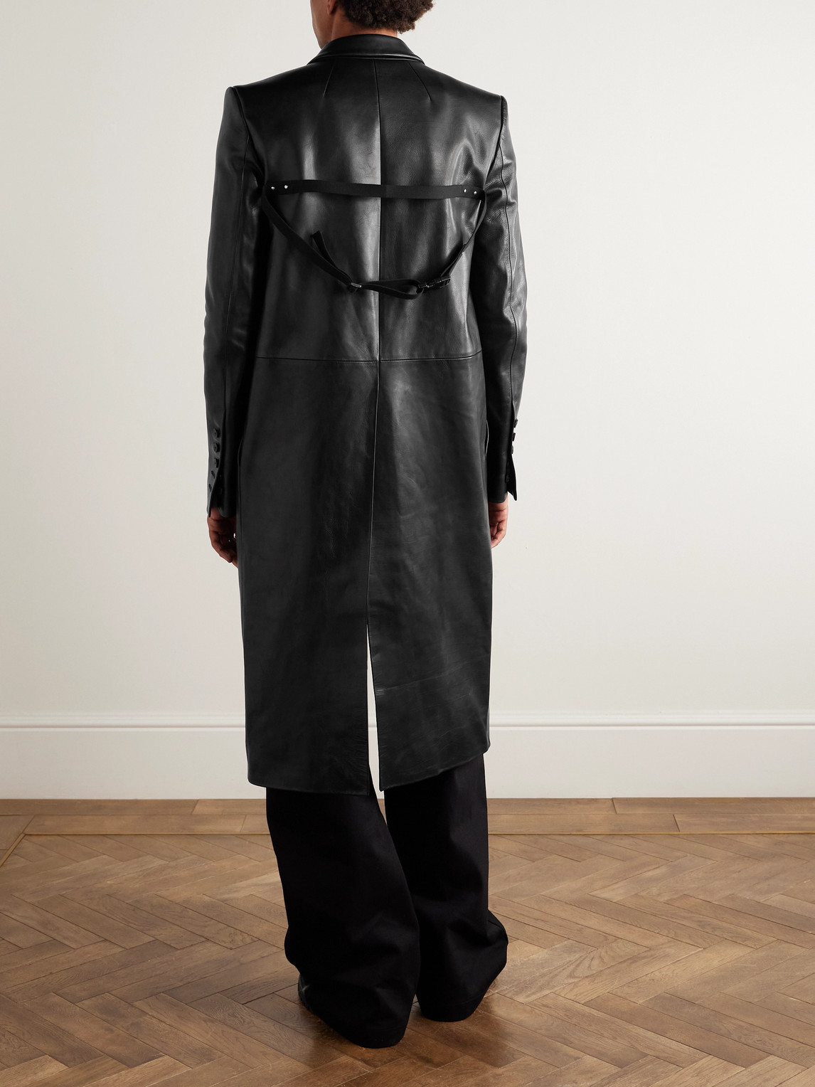 Rick Owens Concordian Slim-fit Leather Coat In Black