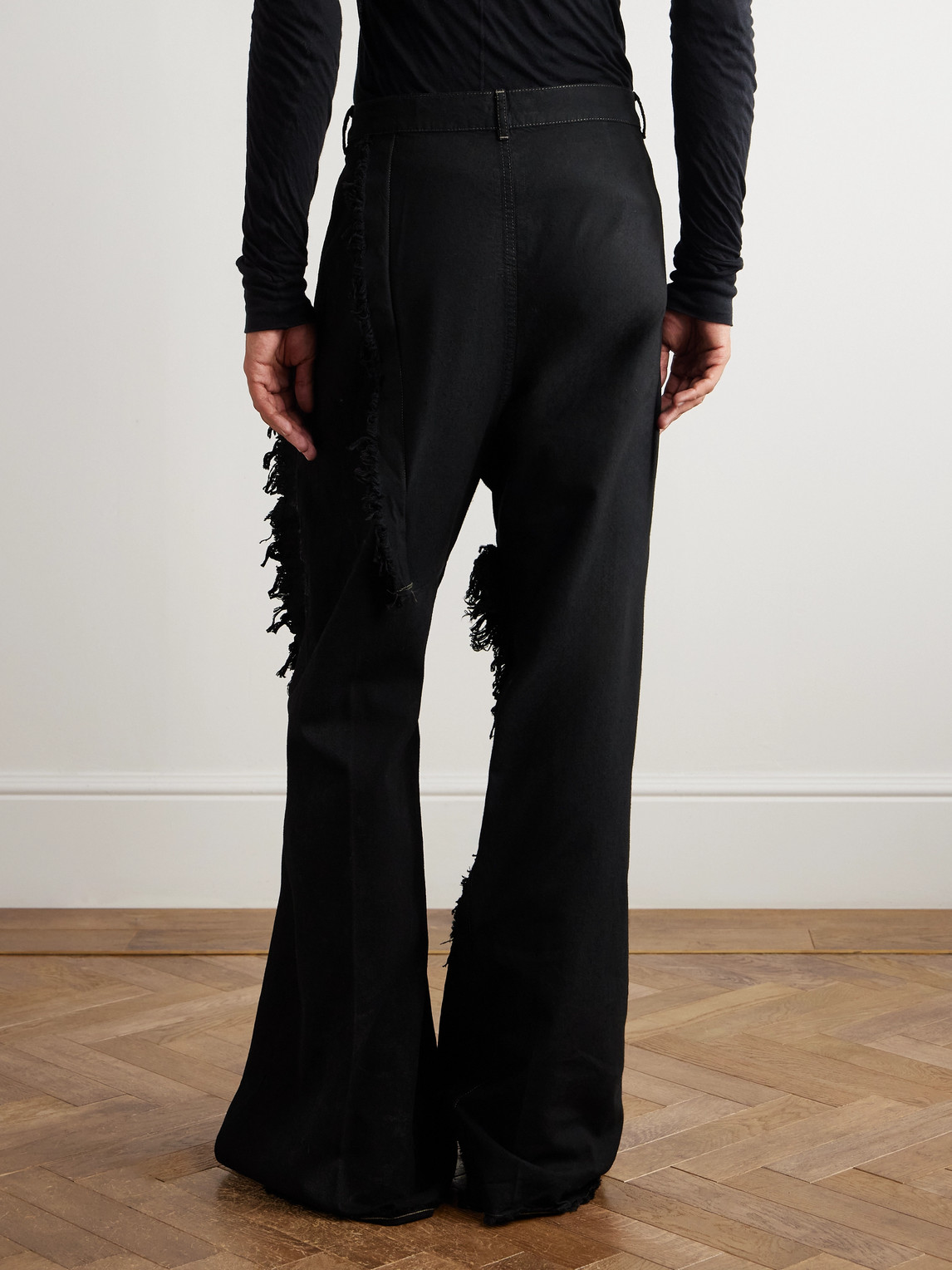 Rick Owens Wide-leg Distressed Jeans In Black