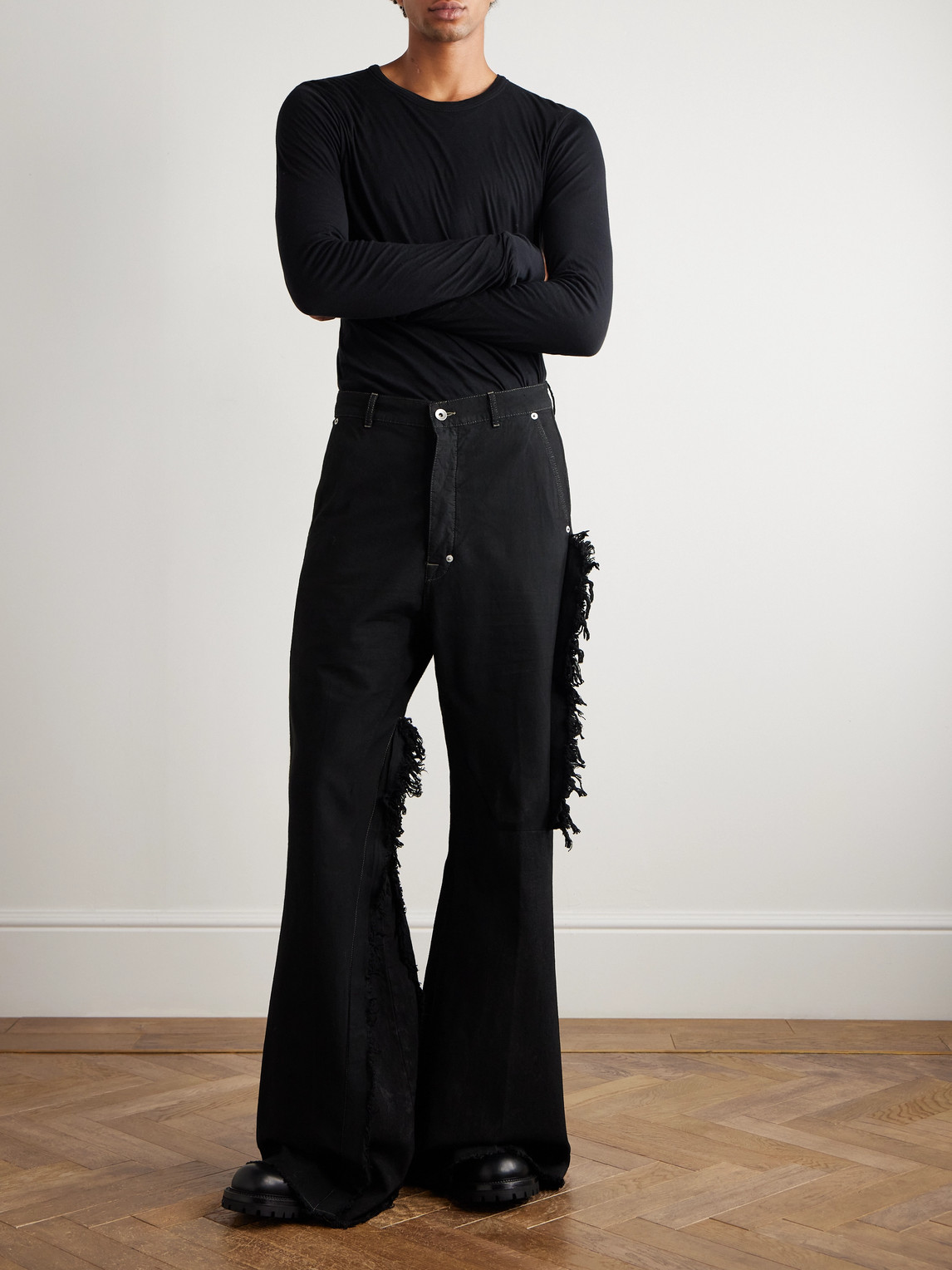 Rick Owens Wide-leg Distressed Jeans In Black