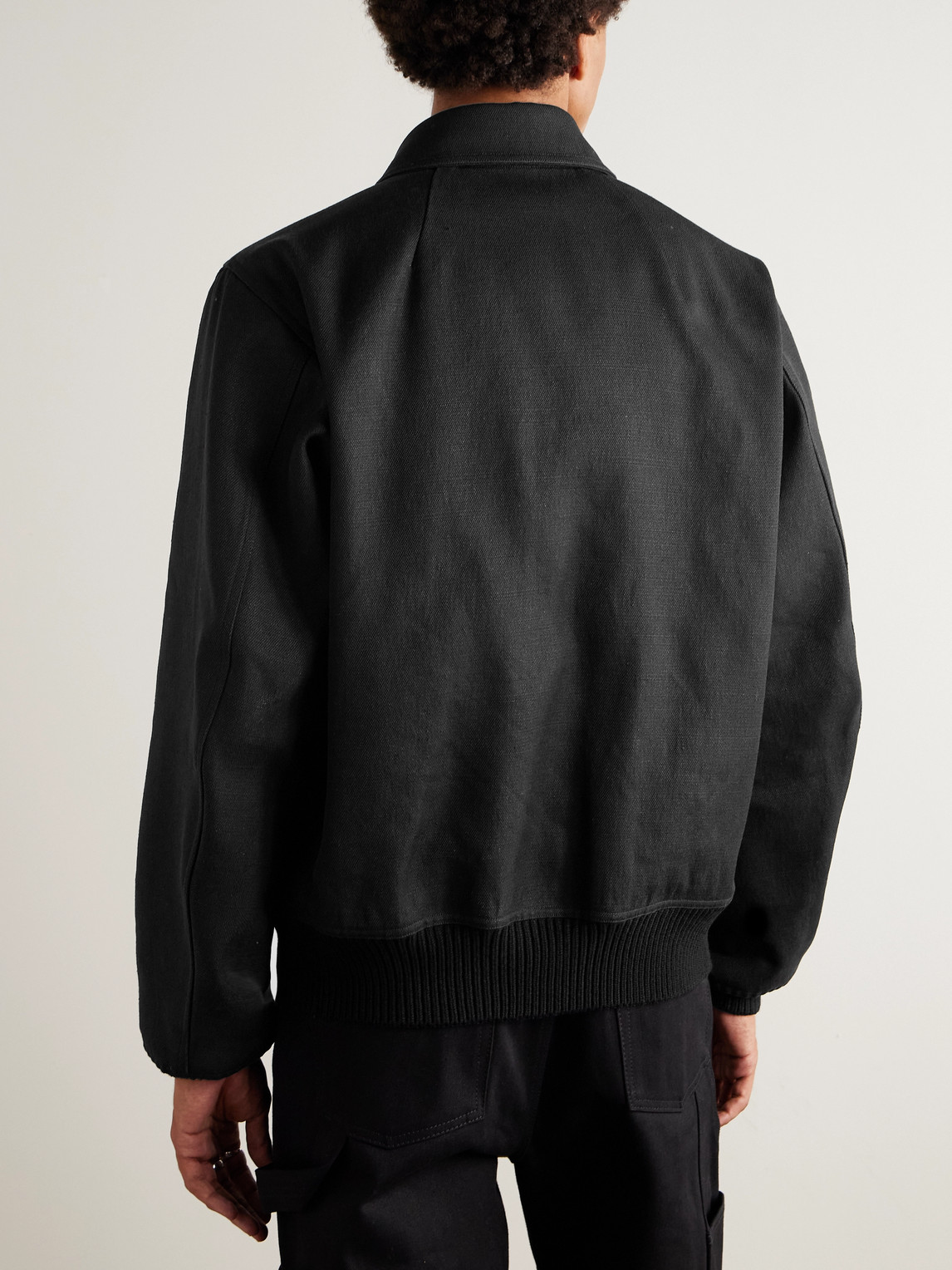 Rick Owens Belted Linen And Wool-blend Bomber Jacket In Black