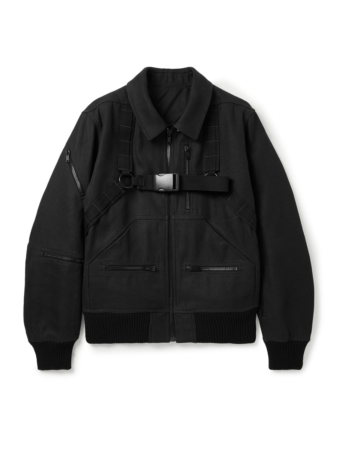 Rick Owens Belted Linen And Wool-blend Bomber Jacket In Black