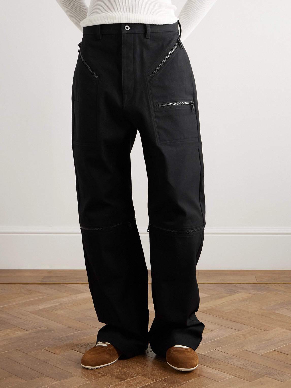 Rick Owens Strobe Convertible Wide-leg Zip-detailed Cotton-twill Trousers In Brown