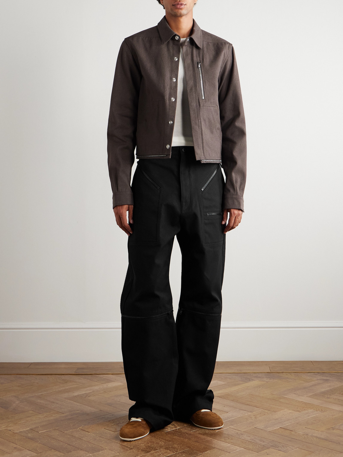Rick Owens Strobe Convertible Wide-leg Zip-detailed Cotton-twill Trousers In Brown