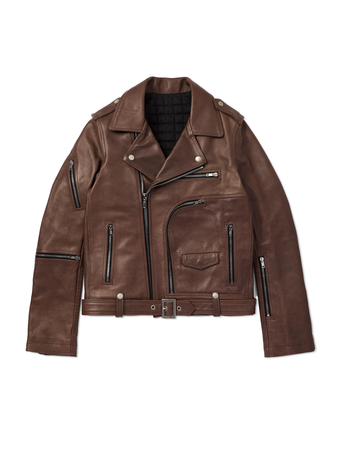 Rick Owens Bauhaus Stooges Slim-fit Leather Biker Jacket In Brown