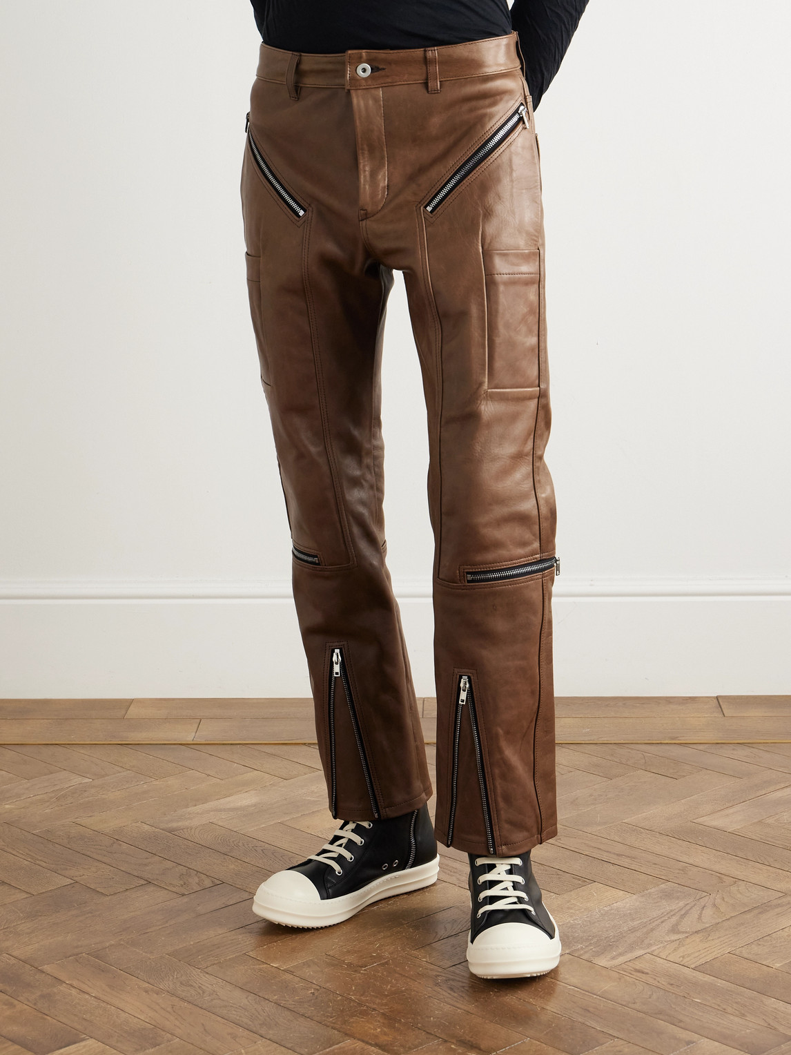 Rick Owens Slim-fit Leather Trousers In Brown