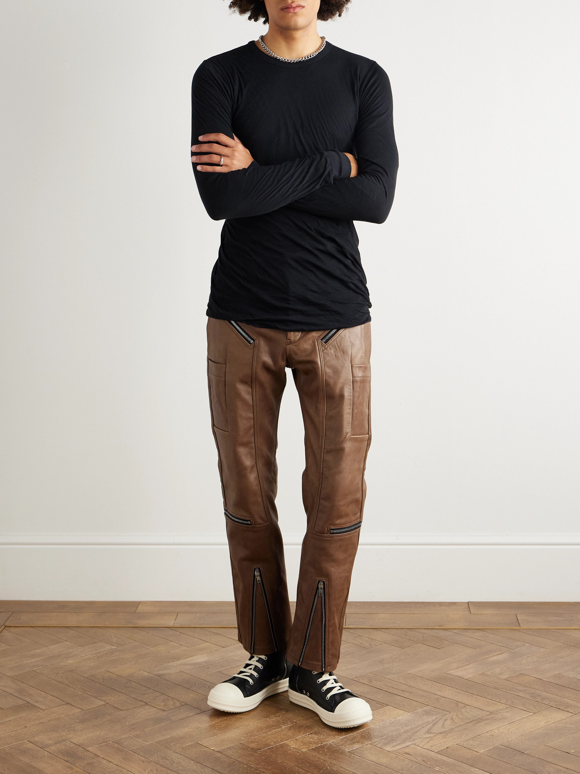 Rick Owens Slim-fit Leather Trousers In Brown