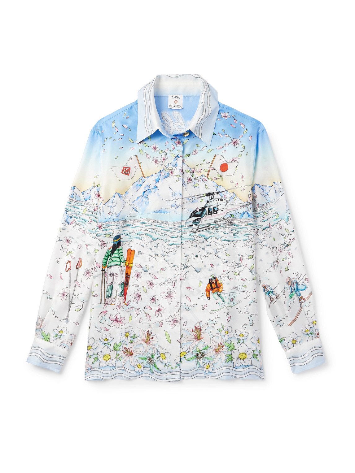 Casablanca Printed Silk-twill Shirt In Blue