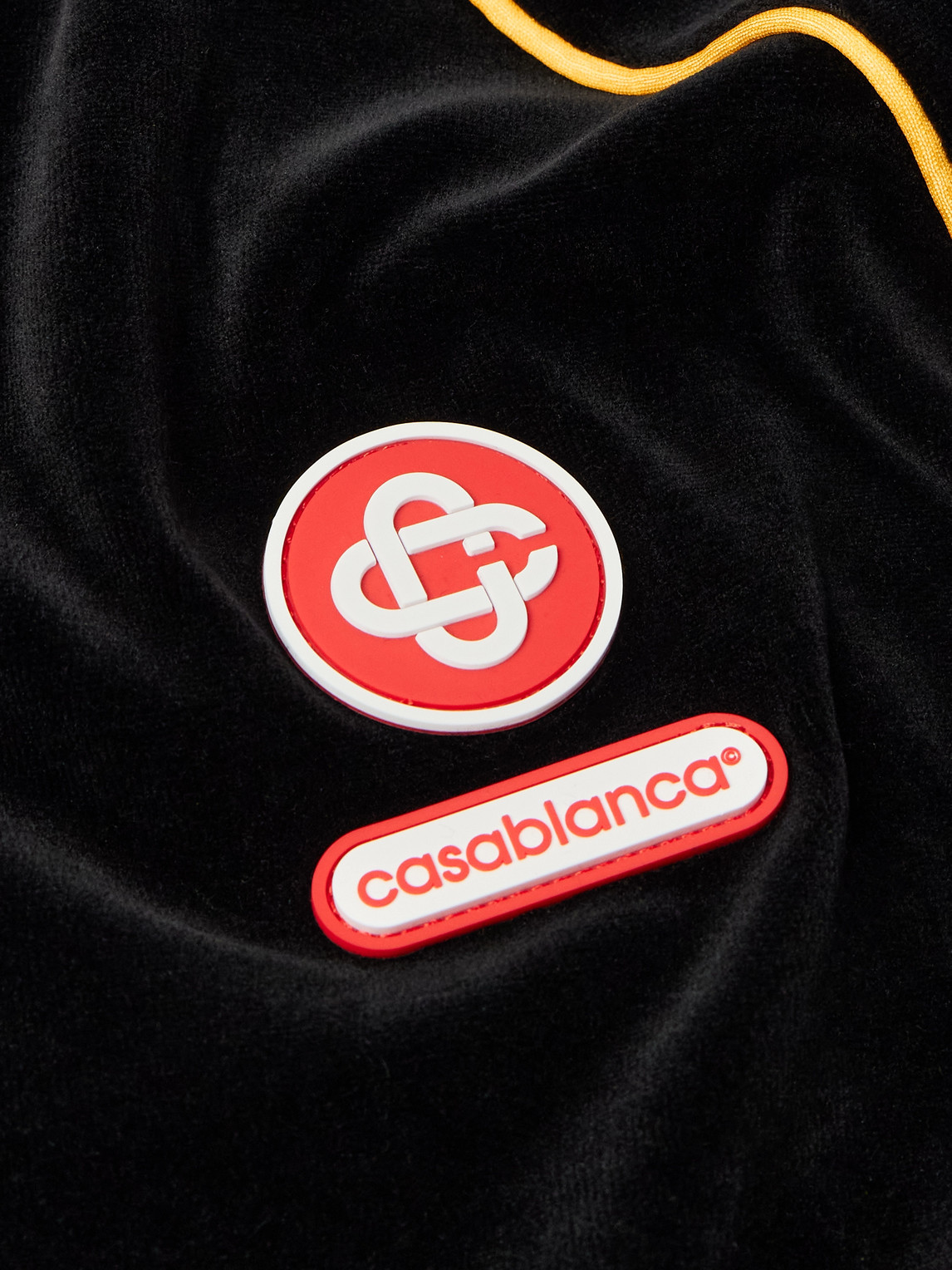 Casablanca Black Velvet Bomber Jacket With Yellow Profiles In Black