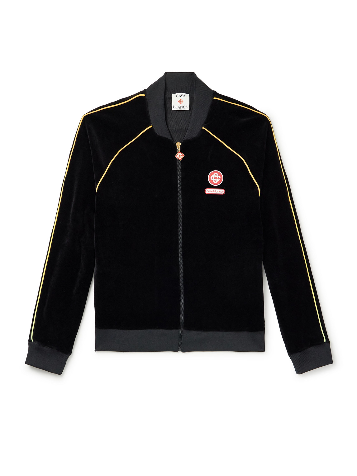 Casablanca Black Velvet Bomber Jacket With Yellow Profiles In Black