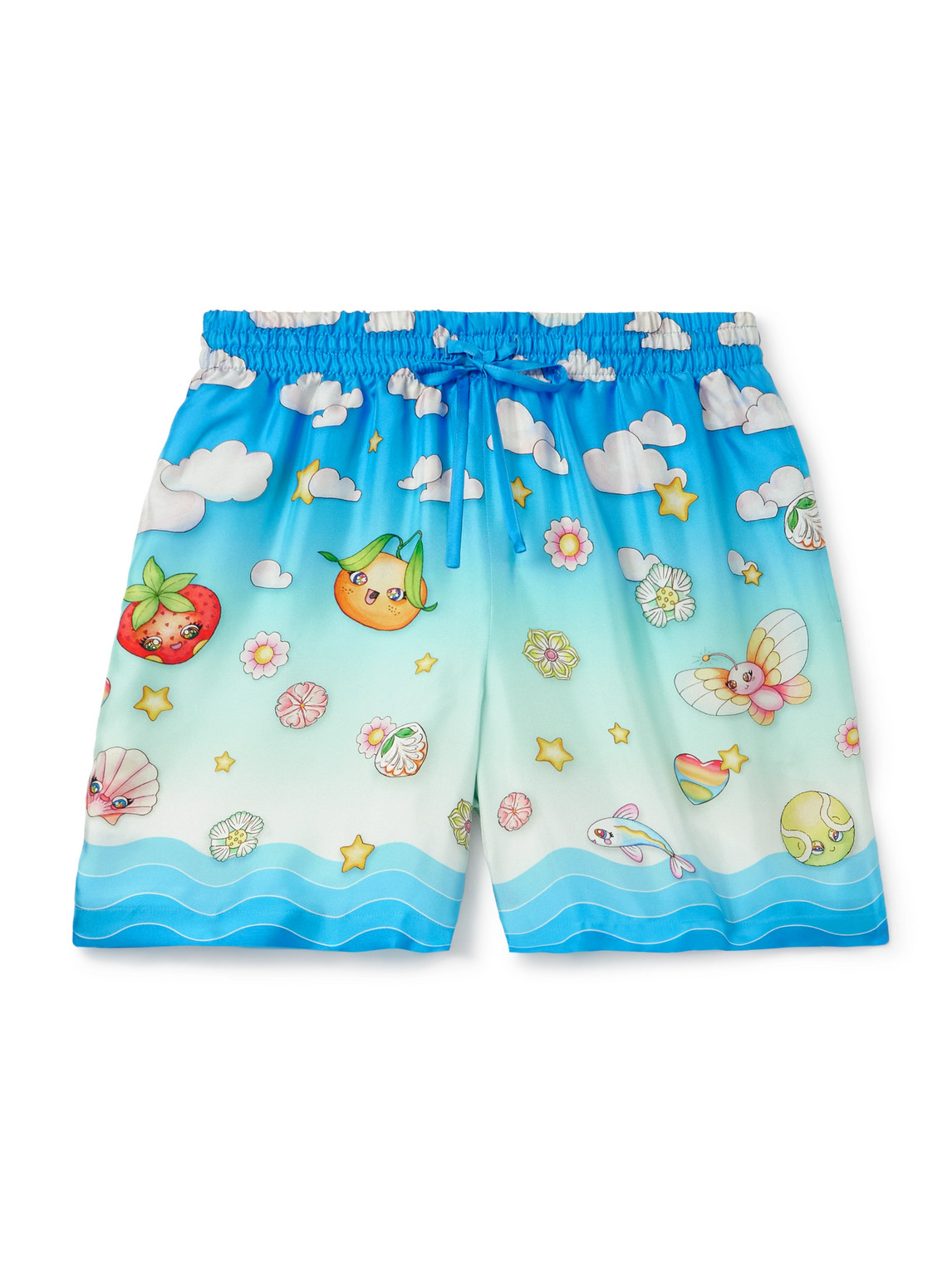 Casablanca Straight-leg Printed Silk-twill Shorts In Blue