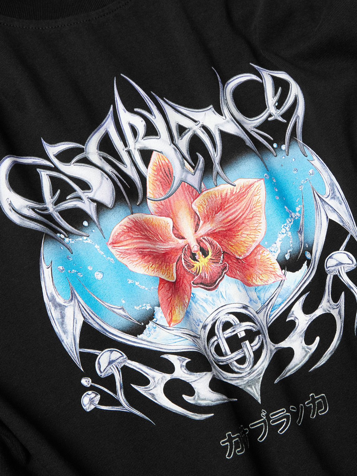 Casablanca Blades Printed Organic Cotton-jersey T-shirt In Black