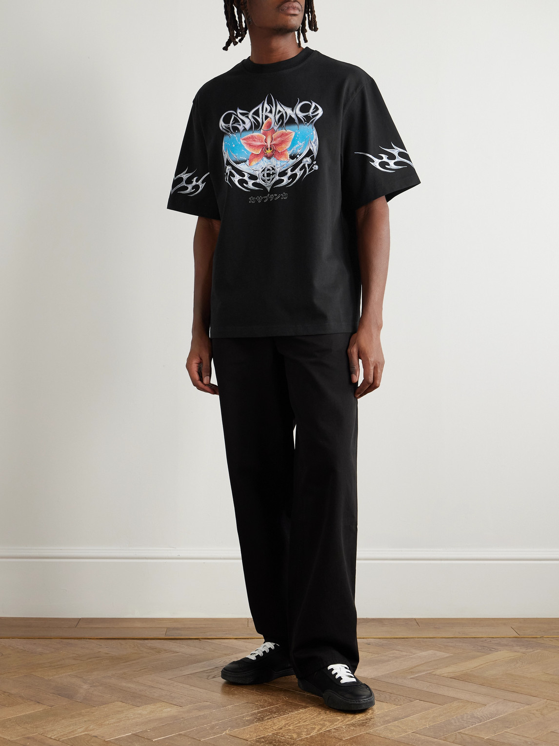 Casablanca Blades Printed Organic Cotton-jersey T-shirt In Black