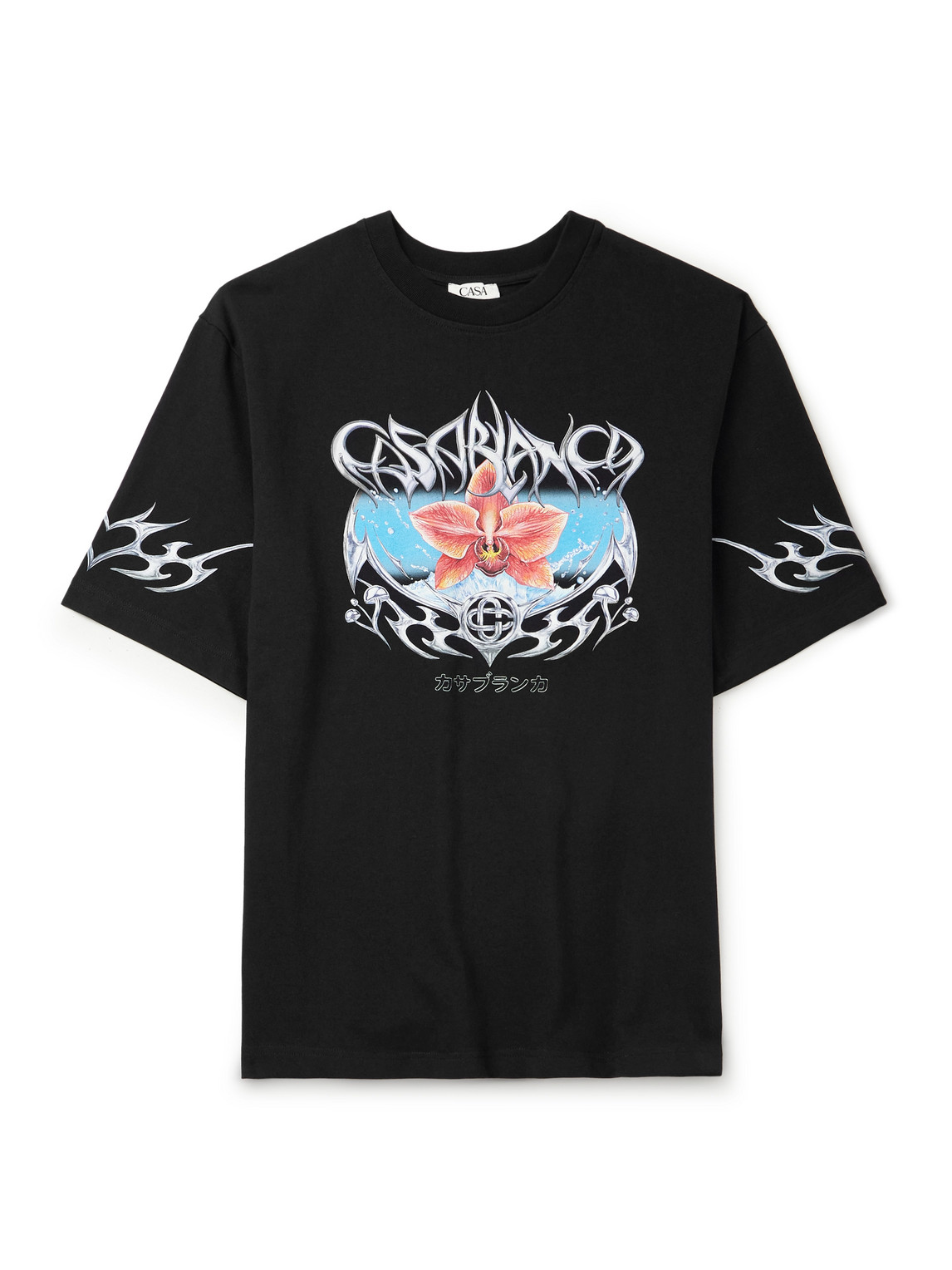 Casablanca Blades Printed Organic Cotton-jersey T-shirt In Black