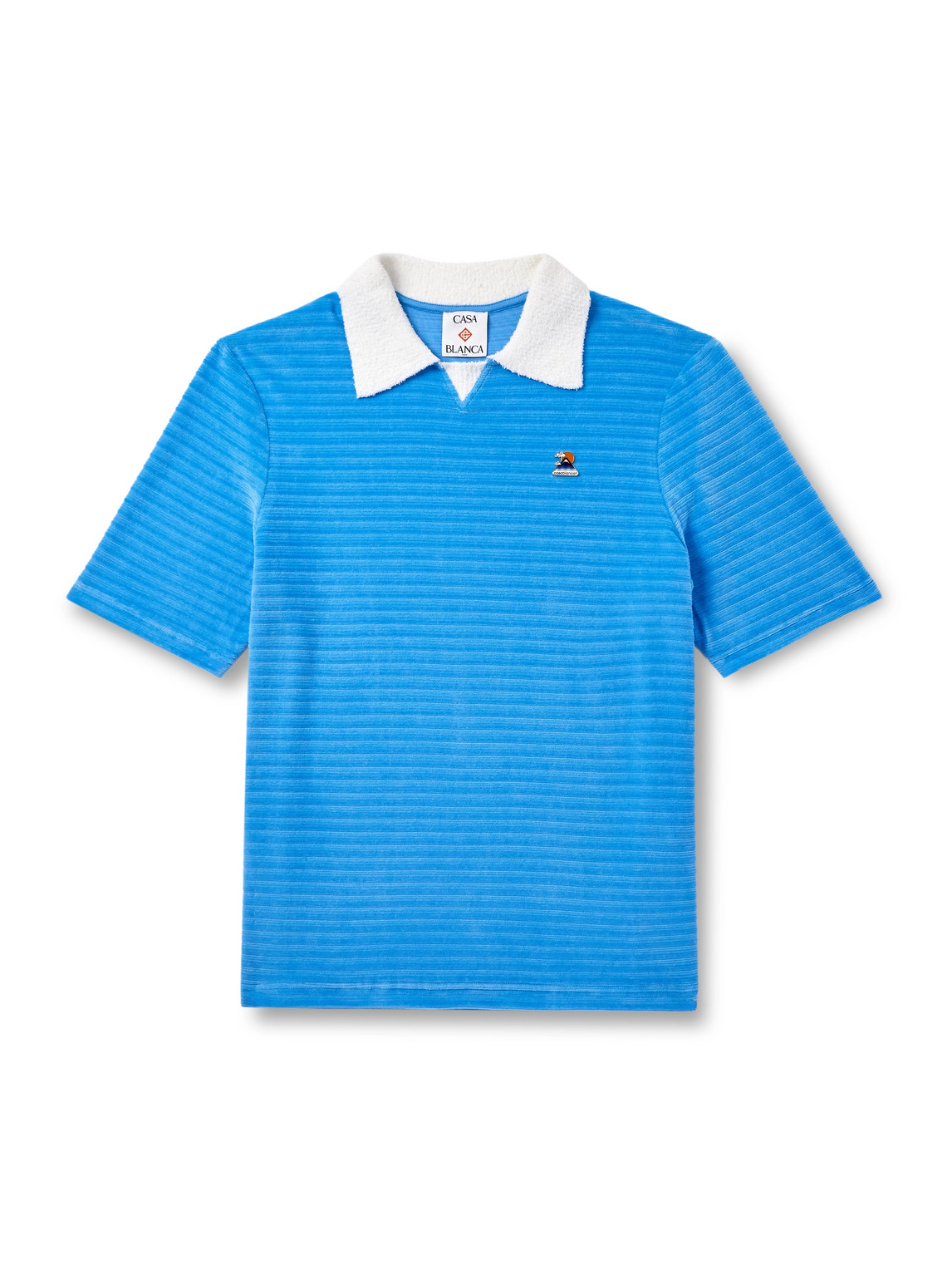 Logo-Appliquéd Bouclé-Trimmed Cotton-Blend Velour Polo Shirt