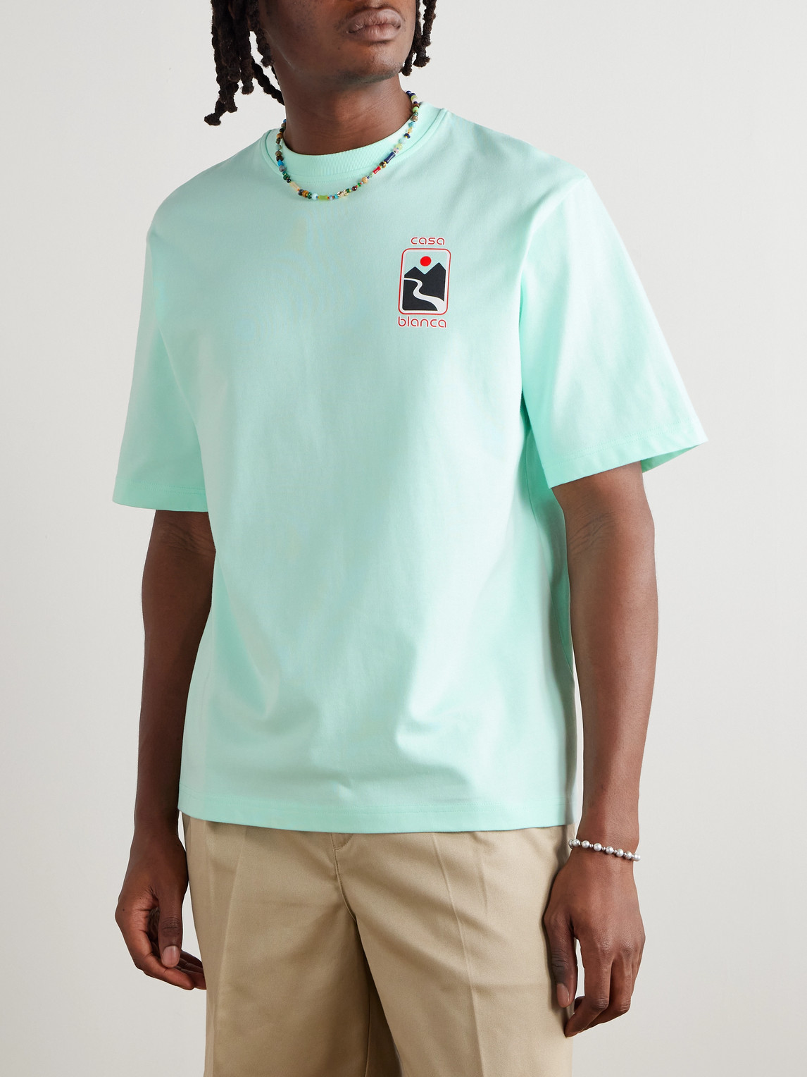 Casablanca Sunset Valley Printed Organic Cotton-jersey T-shirt In Green
