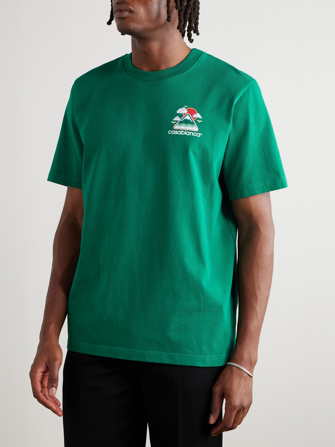 Casablanca Graphic Print Green Cotton T-shirt With Crew Neck Design In Green