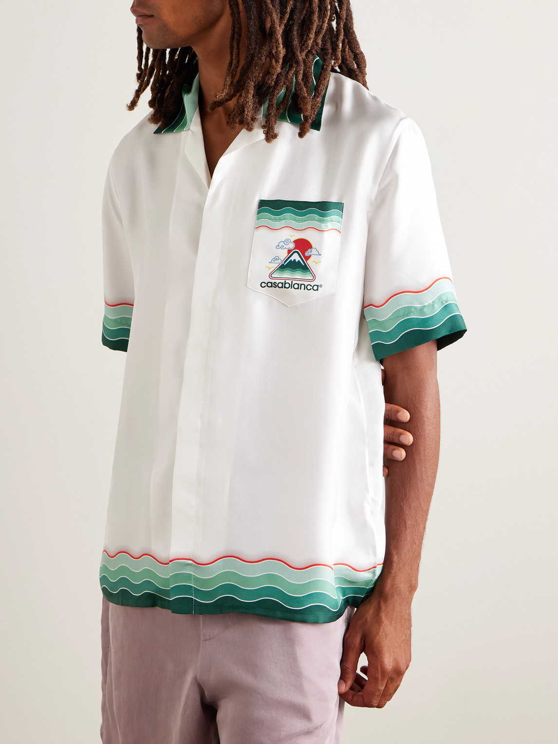 Casablanca Convertible-collar Printed Silk-twill Shirt In White