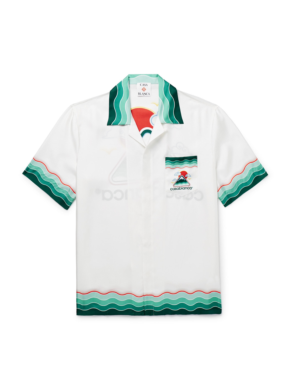 Casablanca Convertible-collar Printed Silk-twill Shirt In White