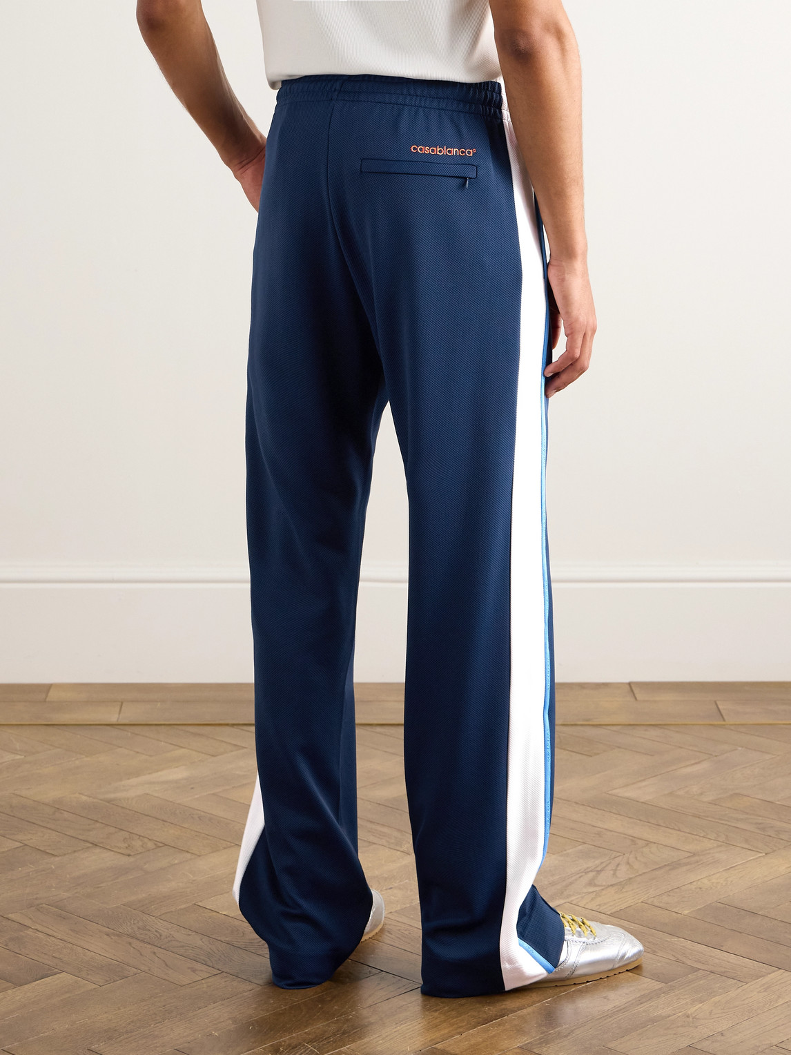 Casablanca Mens Navy / White Striped Embroidered-logo Woven Jogging Bottoms Xl In Blue