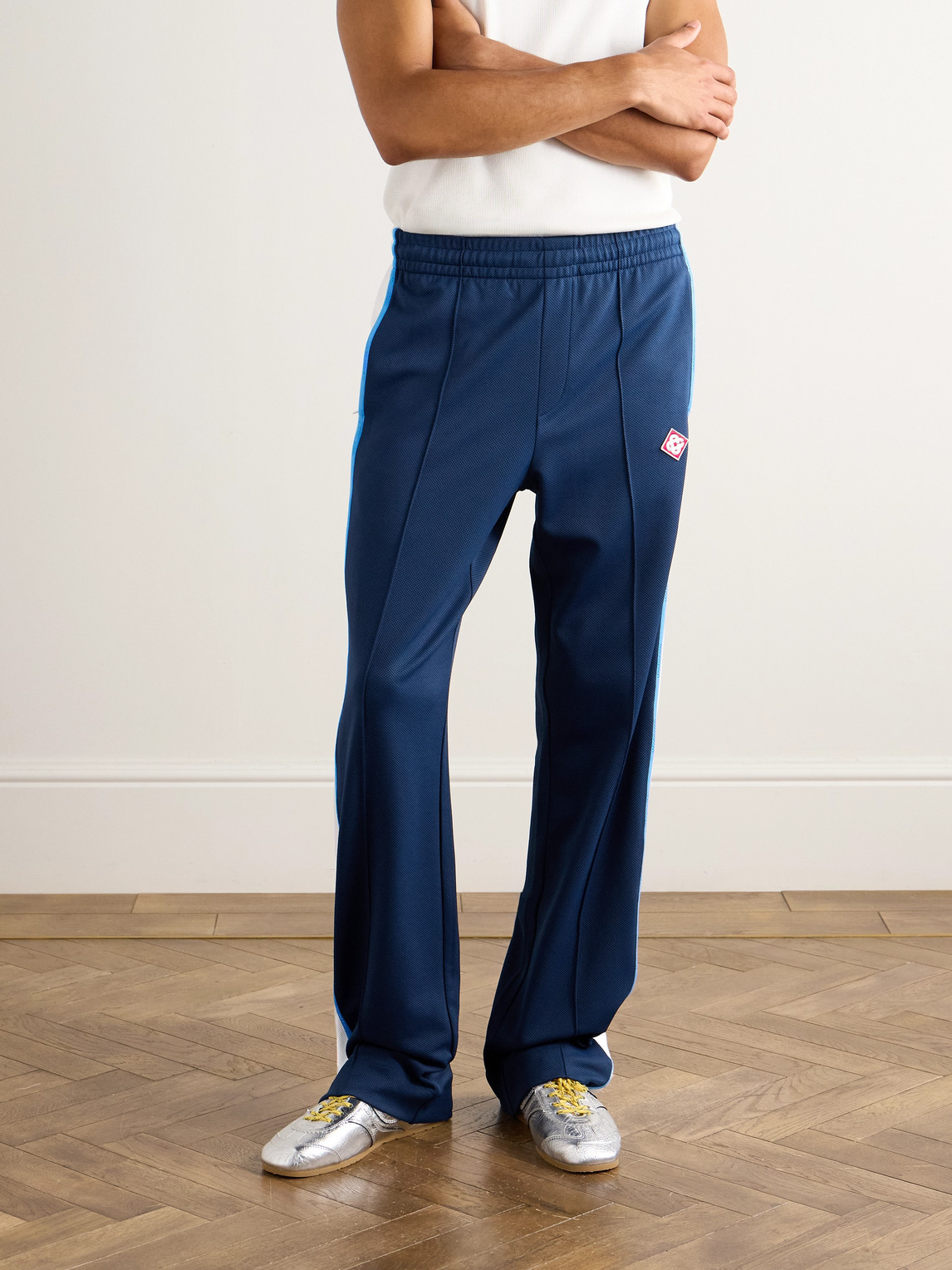 Casablanca Mens Navy / White Striped Embroidered-logo Woven Jogging Bottoms Xl In Blue