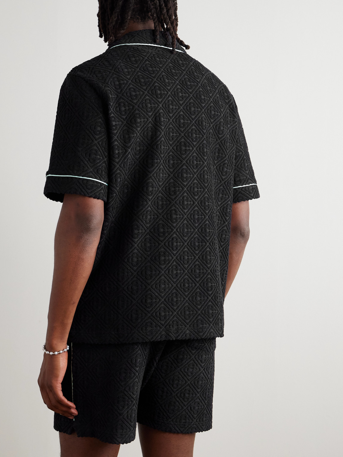 Casablanca Black Shirt With Classic Lapels And All-over Embossed Monogram In Black