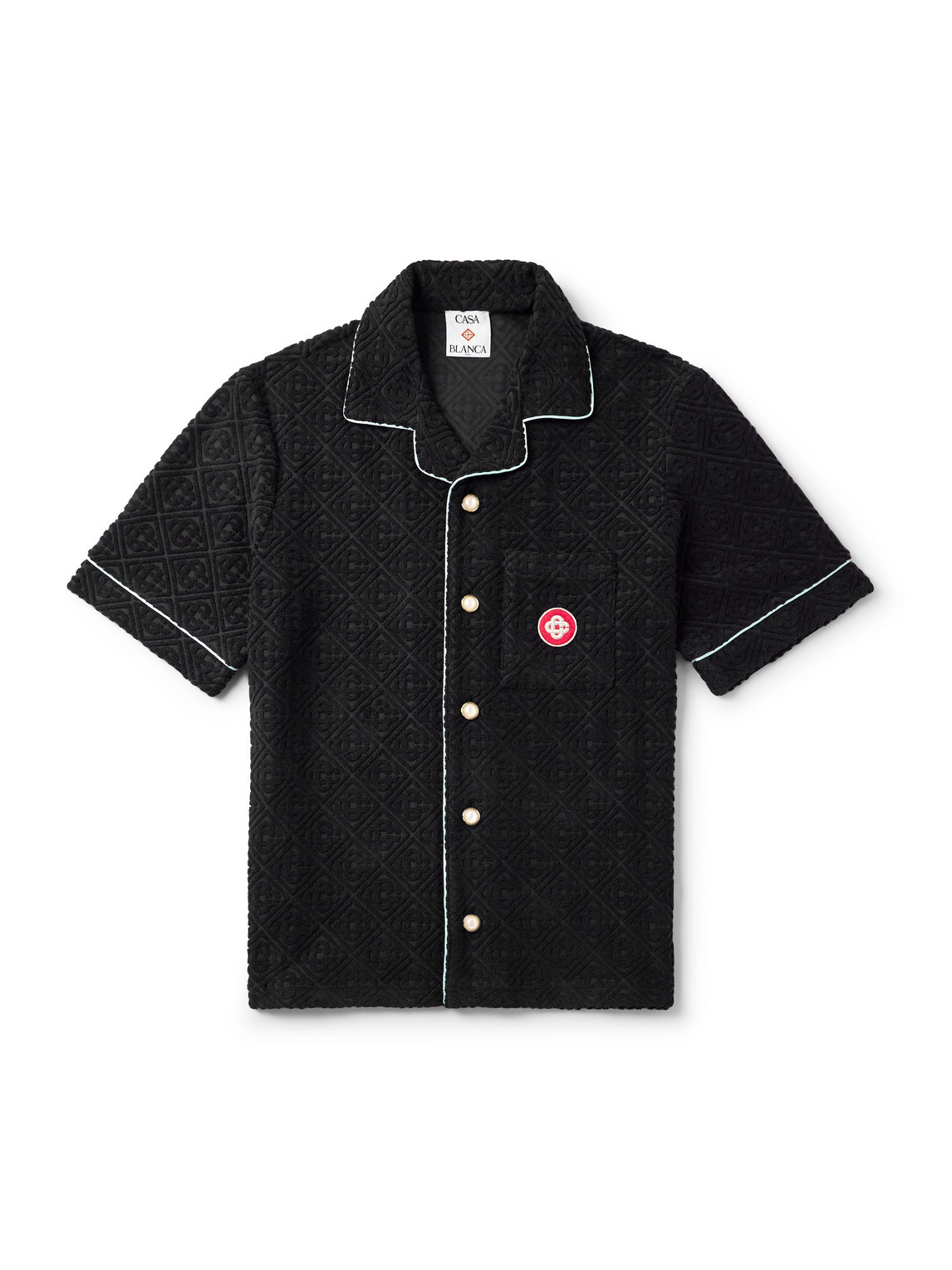 Casablanca Black Shirt With Classic Lapels And All-over Embossed Monogram In Black