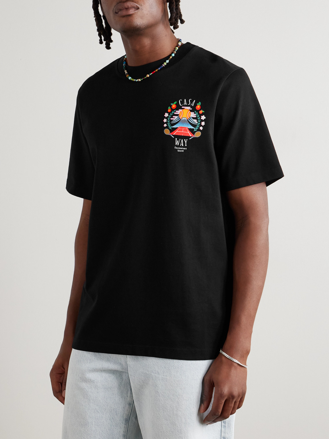 Casablanca Casa Way Mountain Printed Organic Cotton-jersey T-shirt In Black