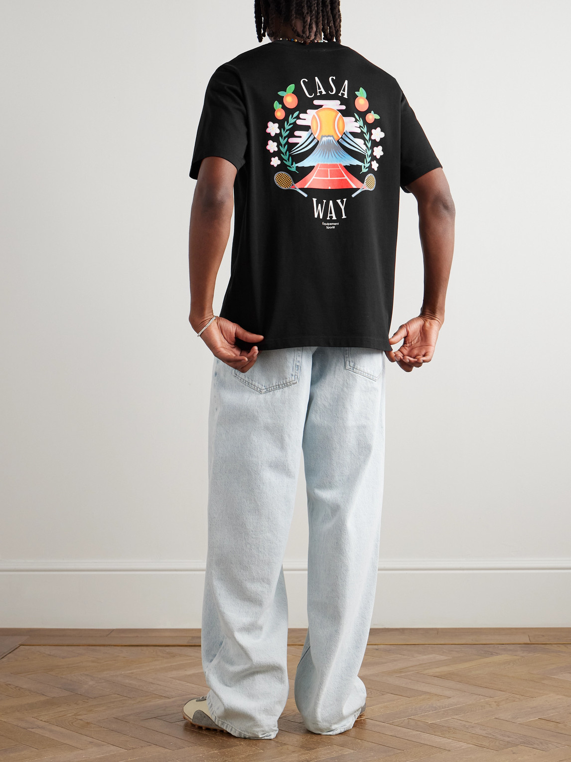 Casablanca Casa Way Mountain Printed Organic Cotton-jersey T-shirt In Black