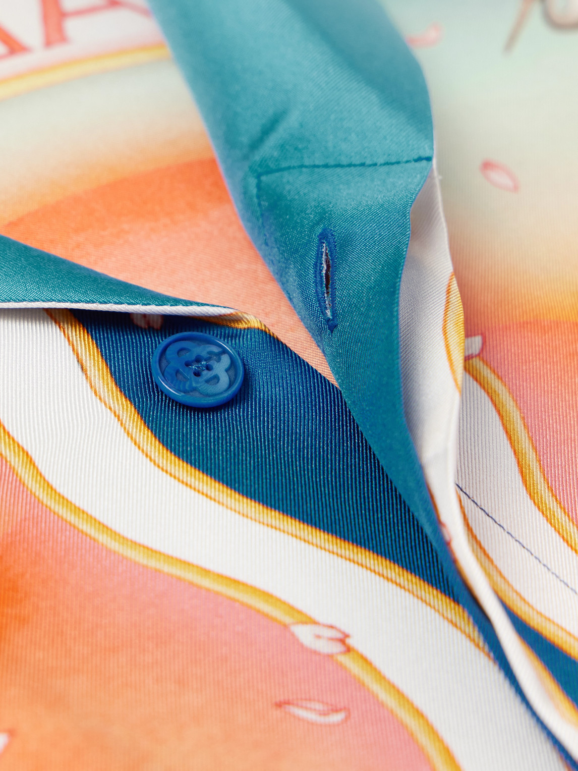 Casablanca Tennis Club Convertible-collar Printed Silk-twill Shirt In Blue