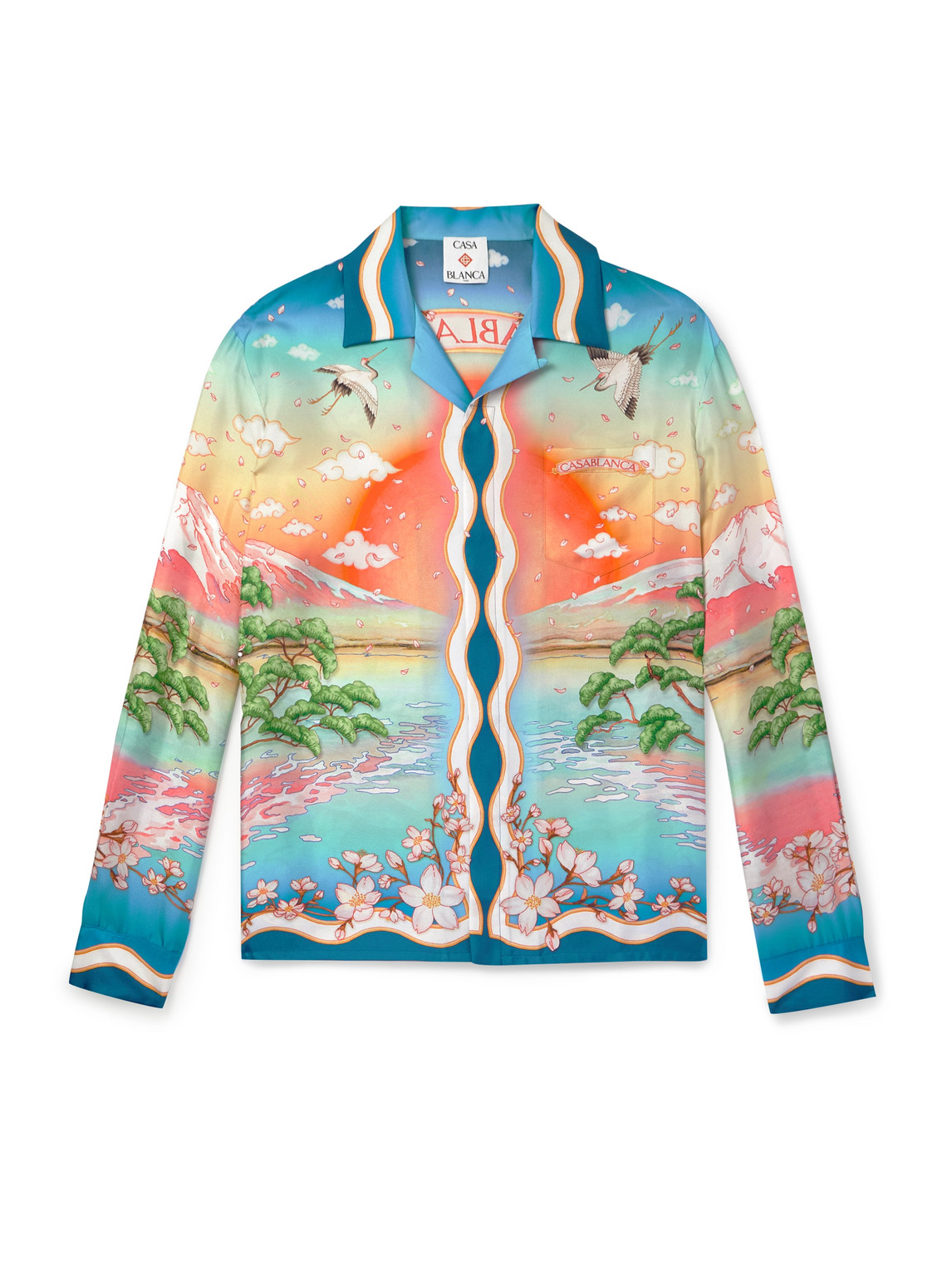 Casablanca Tennis Club Convertible-collar Printed Silk-twill Shirt In Blue
